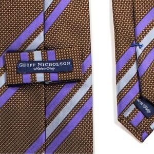 Geoff Nicholson Tie Brown Purple Striped Luxurious Designer Men's Necktie